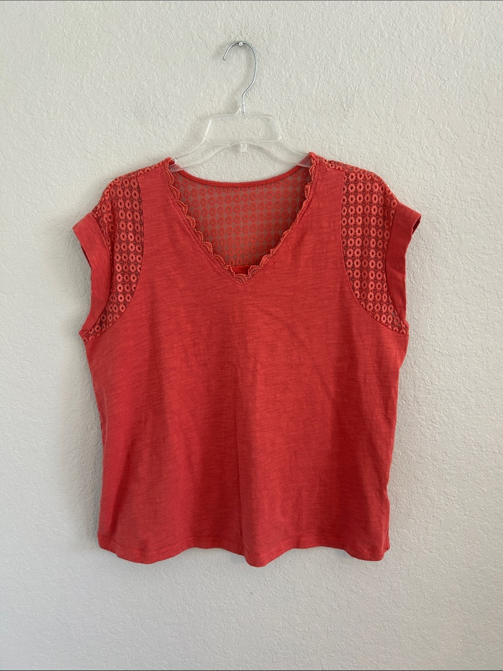 Women's Coral V-Neck Crochet Sleeve Tank Top